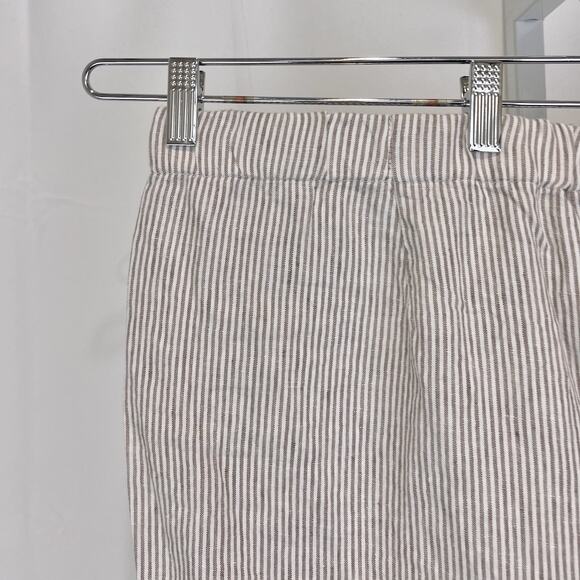 J. JILL Love Linen Striped Wide Leg Crop Pants Pull On Button Trim Beige 2X Plus - Picture 7 of 9